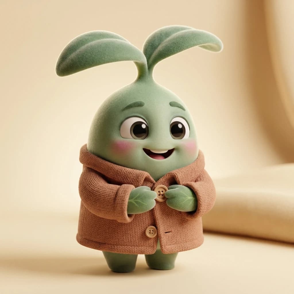 The Rooted sprout confidently buttoning a coat