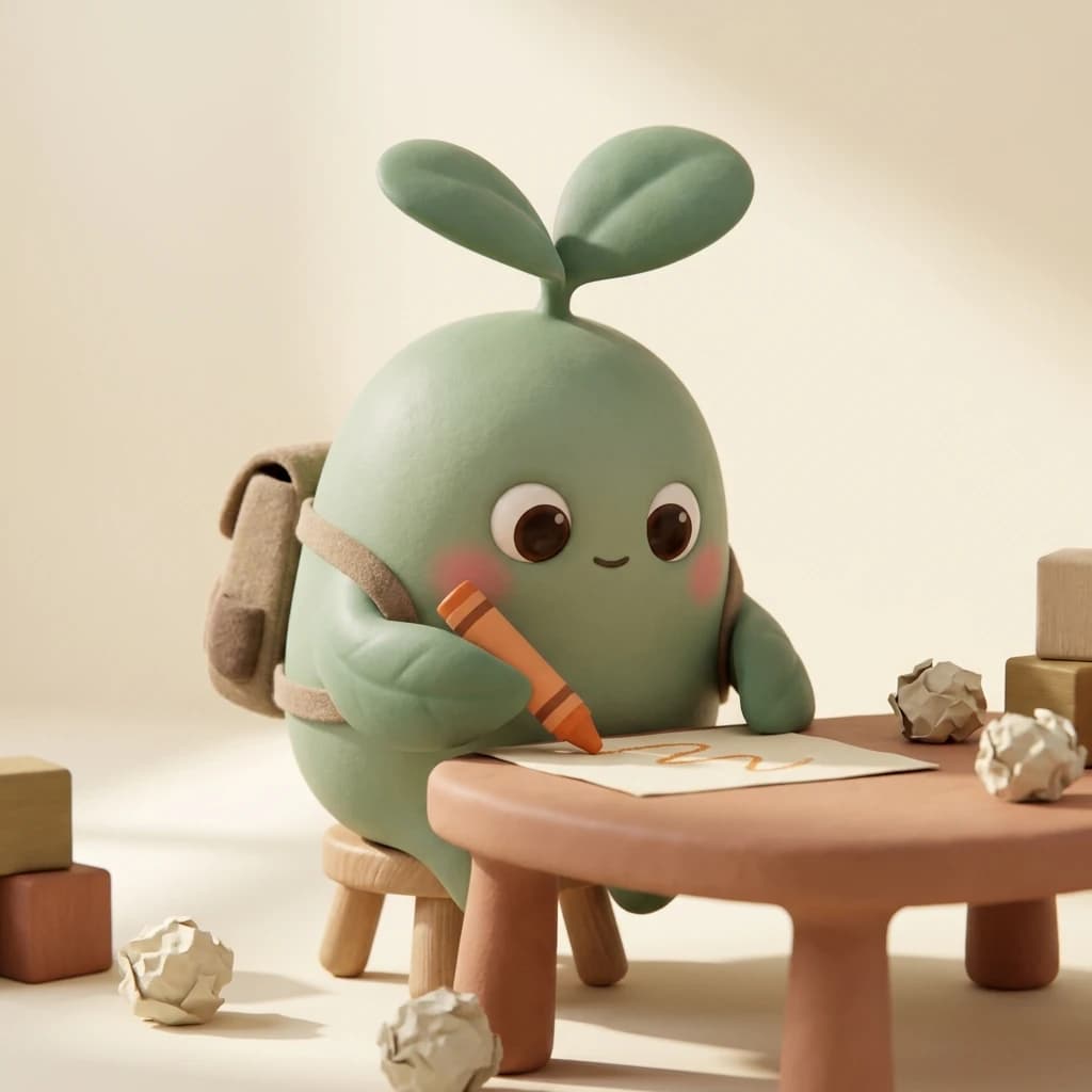 The Rooted sprout drawing with a crayon at a little table